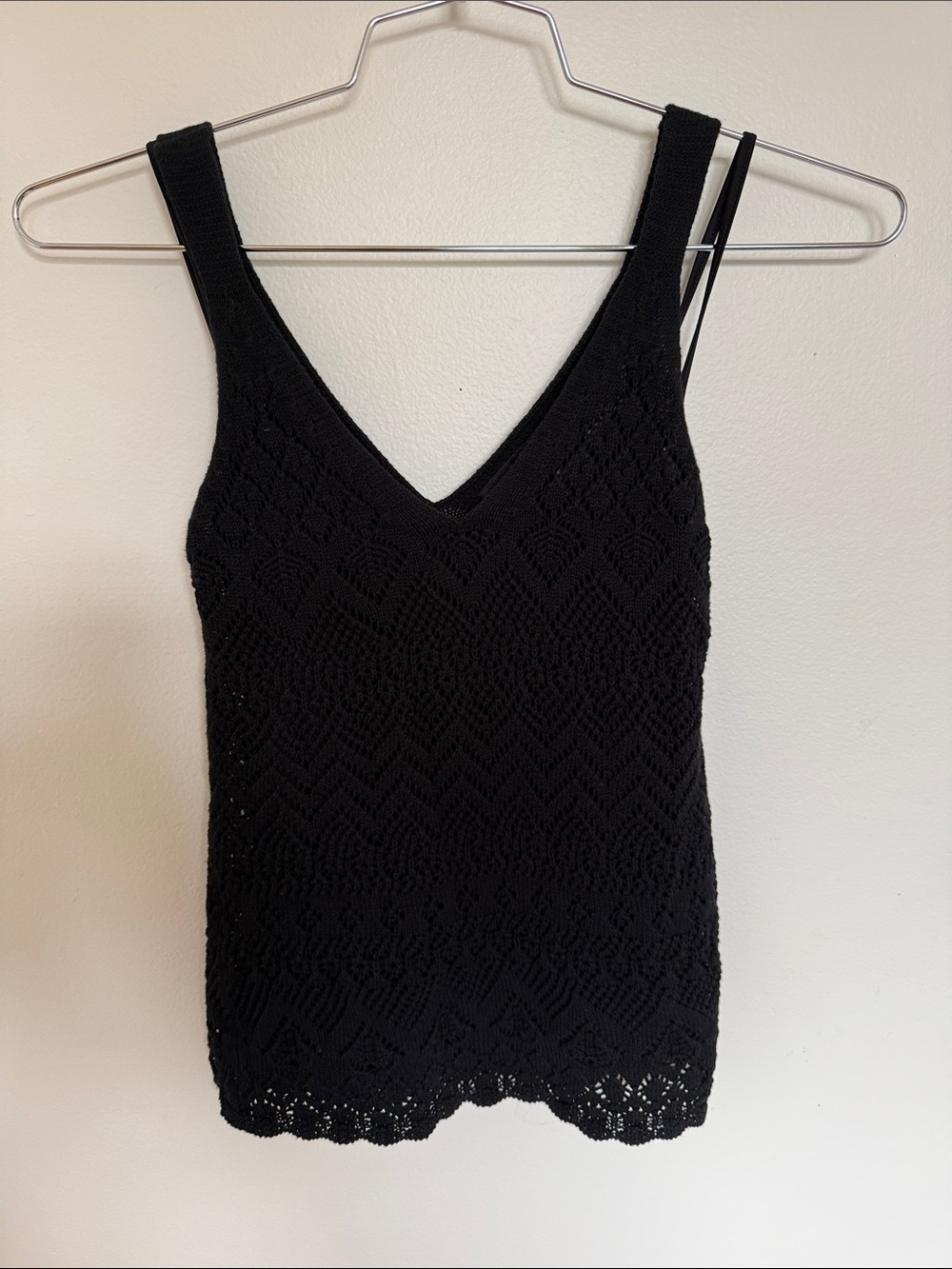Lauren Ralph Lauren Black Crochet V-Neck Tank